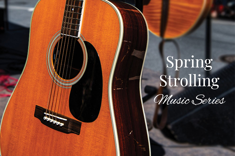 spring strolling music cover photo, close up of a guitar