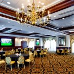 hotel conference room with table and chairs