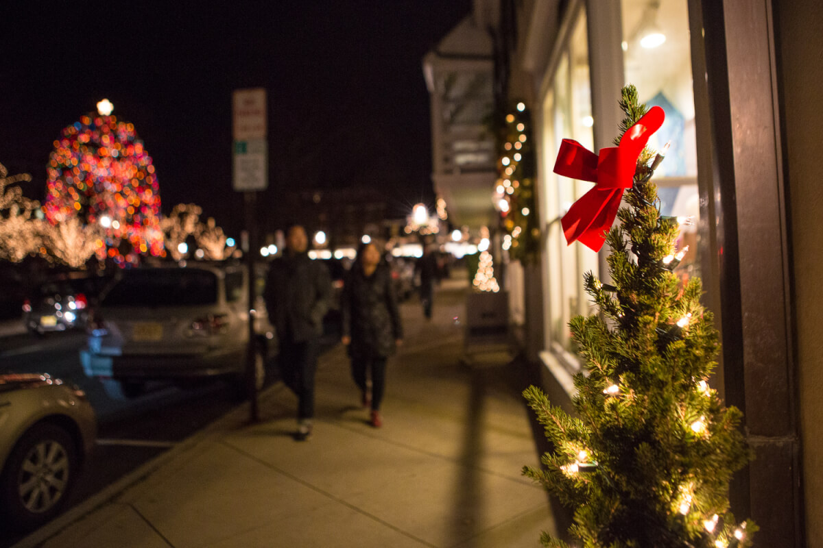 people walking along the square at Christmas time