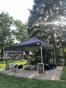 rachel and ty at square after sunset