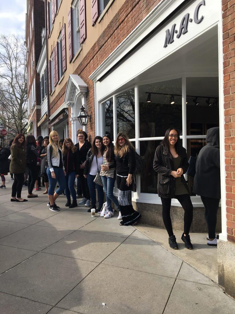 line outside of MAC cosmetics on its grand opening