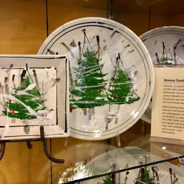 plates with christmas tree decal