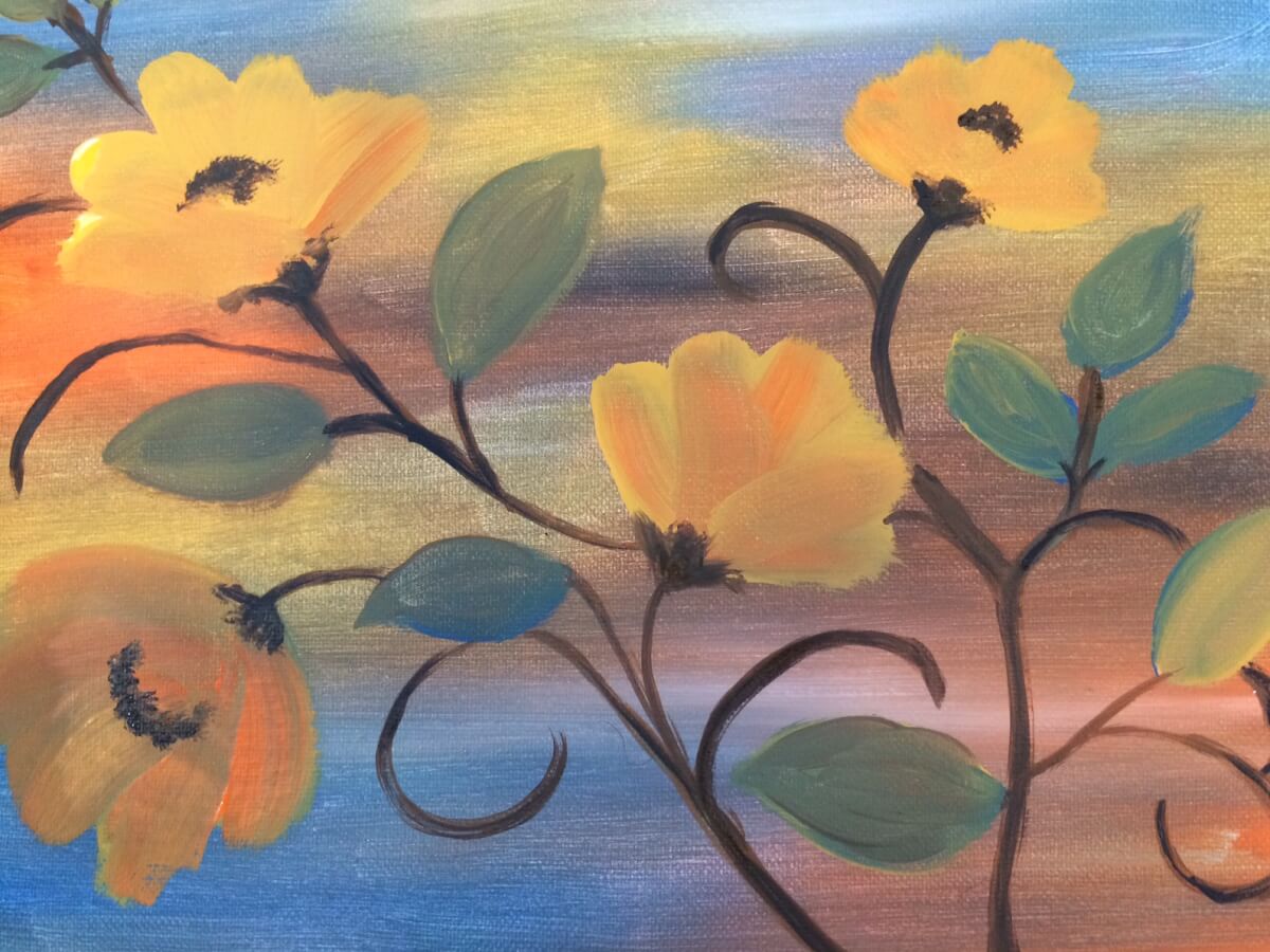 painting of yellow flowers over a colorful background