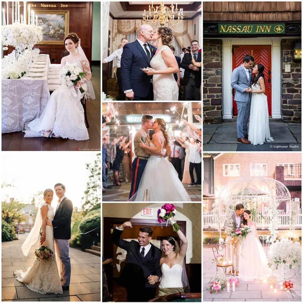 collage of couples at the Nassau Inn on their wedding day