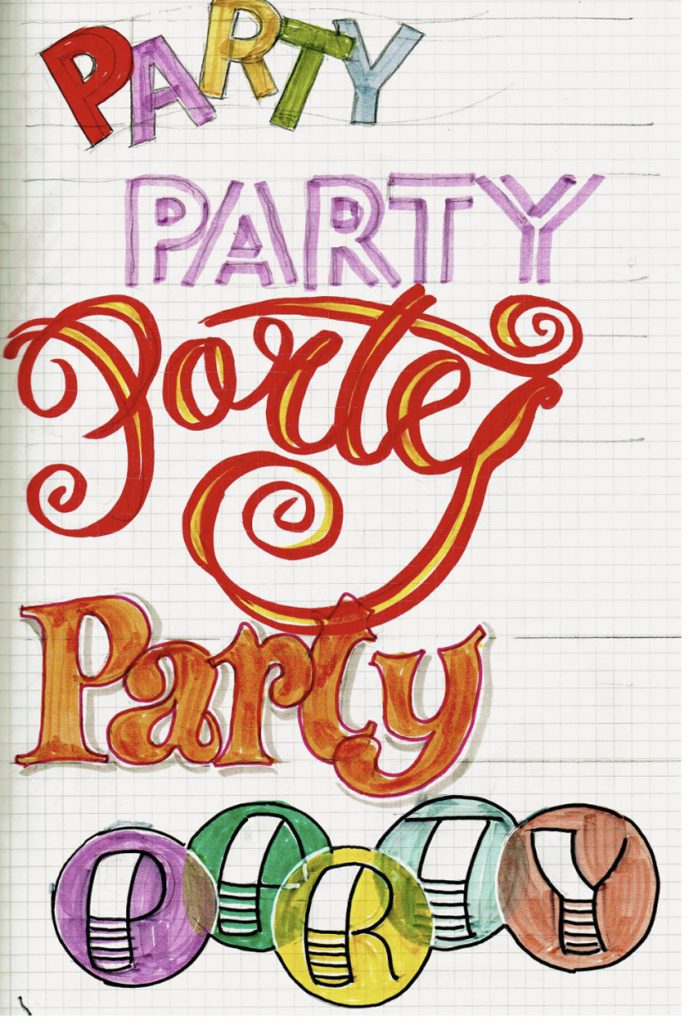 Various fonts spelling "party"