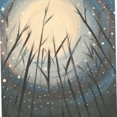 painting of branches in the moonlight