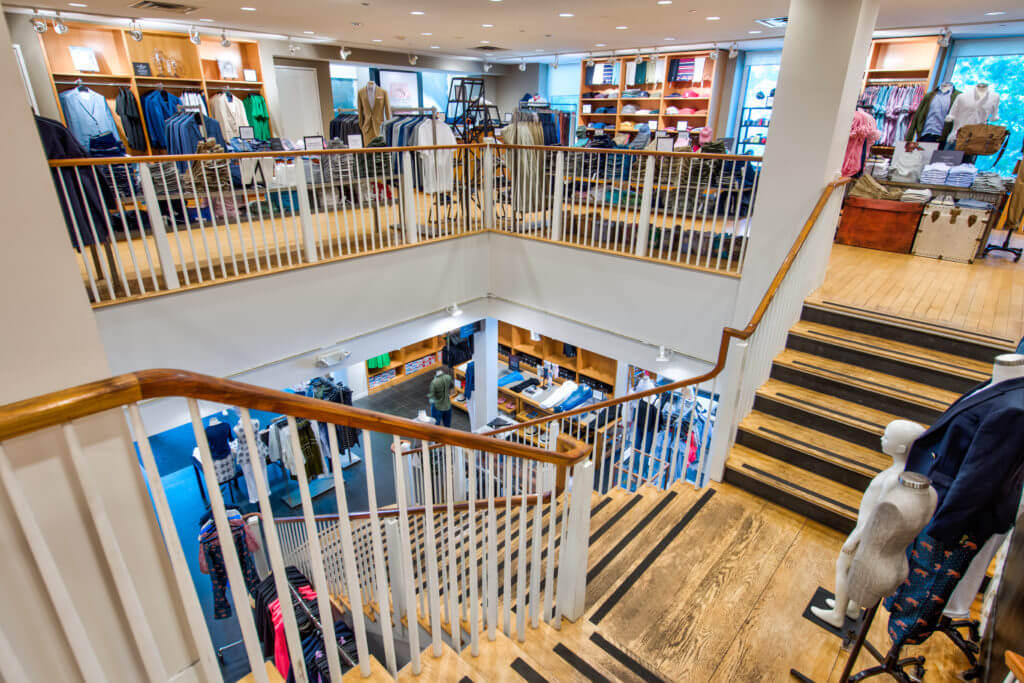 inside J.Crew, staircase