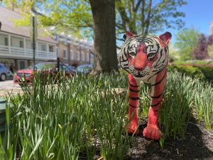 Tiger statue in plants