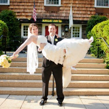 bride and groom photo outside of the Nassau Inn